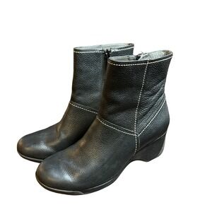 Nurture Ankle Boots Black Pebble Leather Women's Size 7M Block Heel Brazil Shoes
